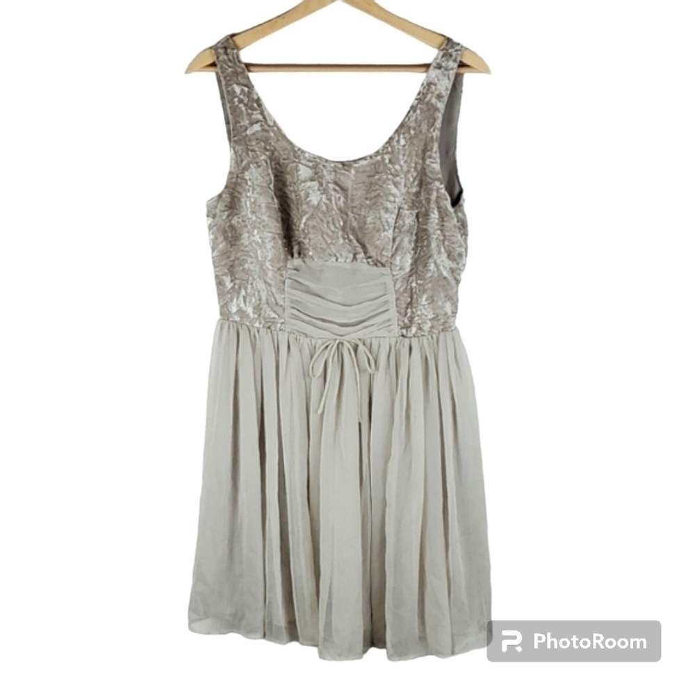 Free People Fit & Flare Tank dress Womens 8 Silver Gray Crushed Velvet Chiffon‎